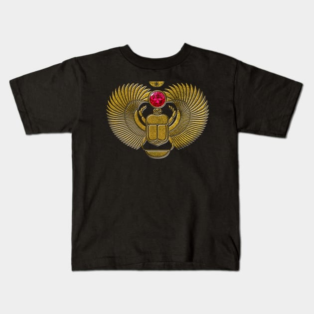 Egyptian Scarab Beetle Gold and Ruby Stone Kids T-Shirt by Nartissima